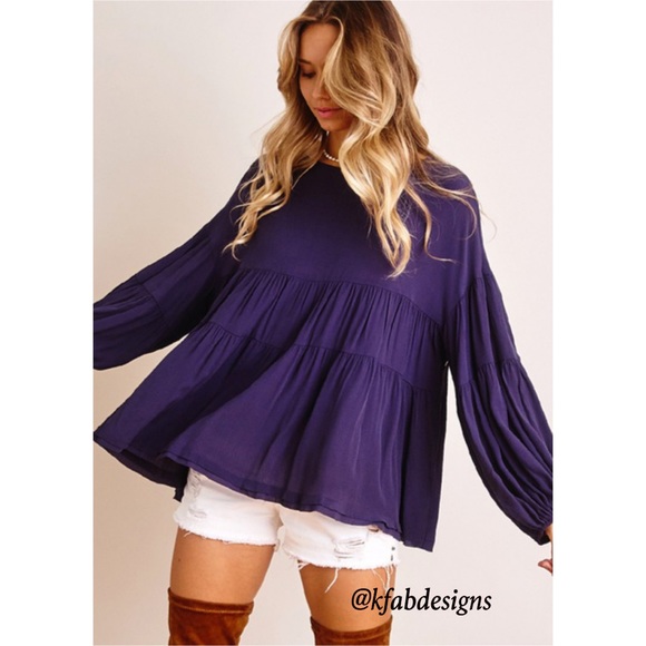 LAST ONE! Long Ballon Sleeve Ruffled and Tiered (Sleeves and Body)Top! - Picture 2 of 6